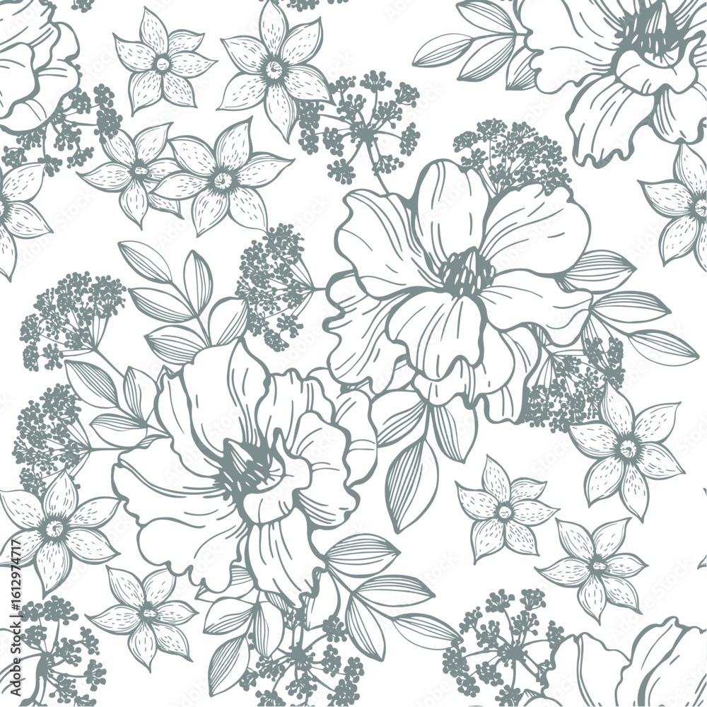 Fototapeta premium Floral background. Seamless vector pattern with hand-drawn flowers.