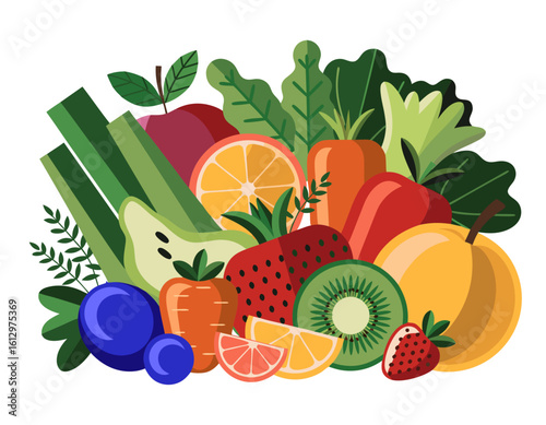 A vibrant collection of fresh fruits and vegetables, showcasing a healthy and colorful bounty of nature's produce.