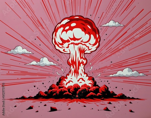 Nuclear Explosion with Mushroom Cloud Pink Background