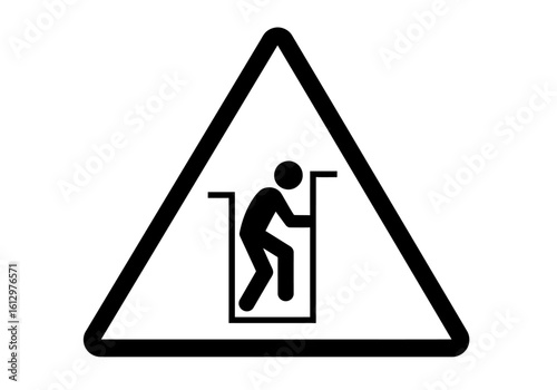 Warning sign depicting a person struggling to enter a narrow opening.