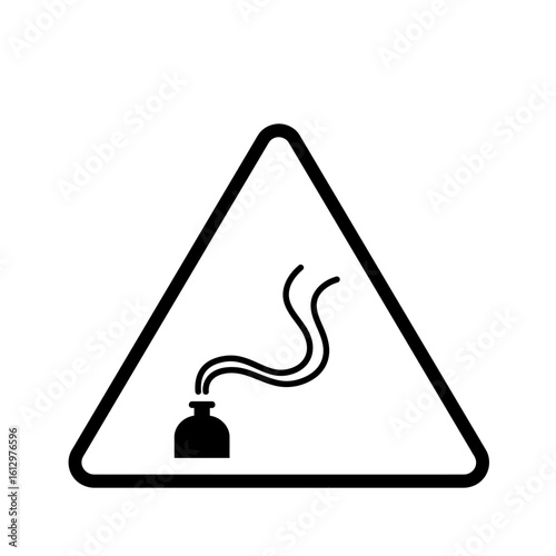 A triangular warning sign icon depicting a container emitting hazardous fumes or vapors.