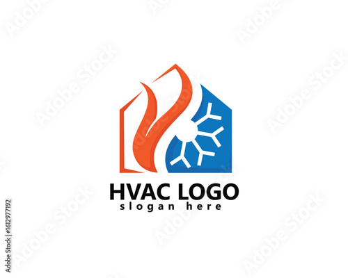 creative hvac, ac logo, fire and snow in the house, suitable for air conditioning logo