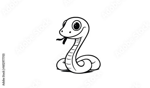 Cute Baby Snake Cartoon Vector Outline – Adorable Coiled Reptile Drawing for Kids, Coloring Books, or Wildlife Themes