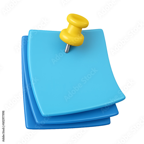 Sticky notes with a pushpin isolated on transparent background