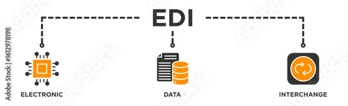 EDI banner web icon illustration concept for electronic data interchange of business documents standard format with a cloud server, exchange, database, file, chart, automation, and process icon