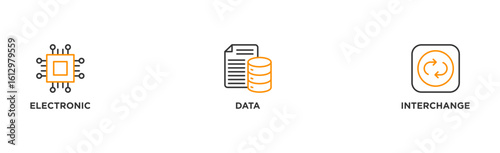 EDI banner web icon illustration concept for electronic data interchange of business documents standard format with a cloud server, exchange, database, file, chart, automation, and process icon