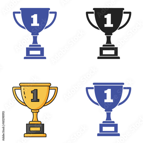 Trophy icon set for first place achievement in multiple styles