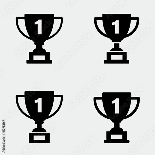 Black and White Trophy Icon Pattern Representing Winning First Place