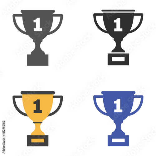 Trophy cup icon set in various colors for winner achievement concept