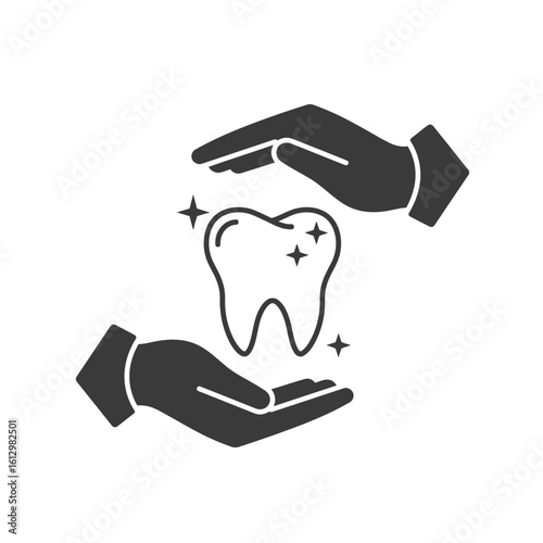 Tooth protection with hands dental care and hygiene concept in flat design