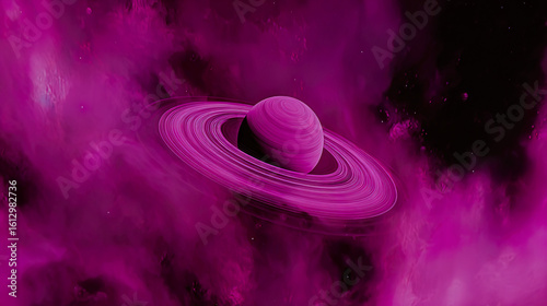 A majestic planet with glowing rings floating in a star-filled cosmic landscape.