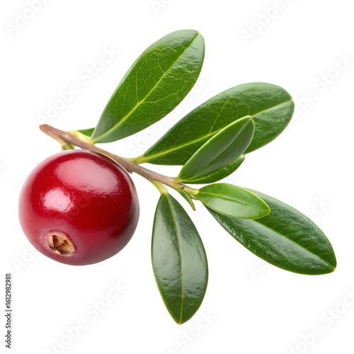 Cranberry Fruit: Close-Up Photography of Single Berry with Leaves –  Vibrant Red, Healthy Eating,  Food Photography