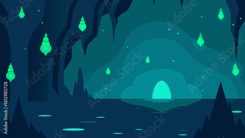 Underwater winter night landscape with deep blue ocean light and abstract fish under the dark sky