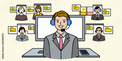 Customer service team working together remotely