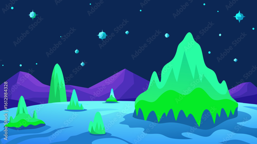 Fototapeta premium A magical Christmas winter forest landscape at night, with snow-covered trees under a star-filled sky, perfect for holiday celebrations and New Year's designs