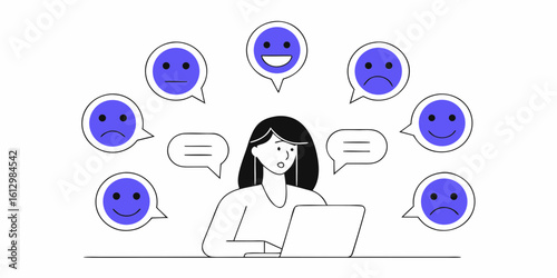 Woman overwhelmed by mixed emotions and feedback from online communication