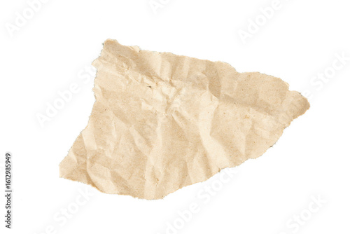 crumpled piece of brown paper with ripped edges isolated on white or transparent png