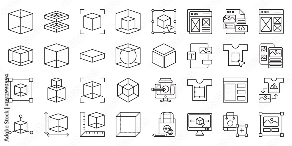 Isometric Mockup Design Collection set of web icons in line style. isometric mockup, isometric design, 3d mockup, vector mockup and isometric vector. Vector illustration