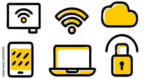 Wifi cloud security network connection device smartphone laptop access point technology illustration on transparent background