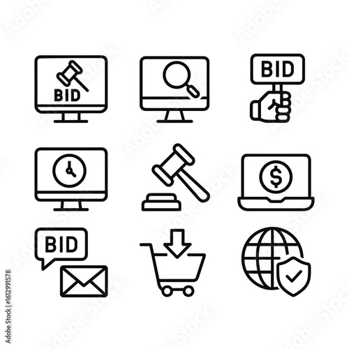 Auction bidding vector symbols. Outline symbols. Line design