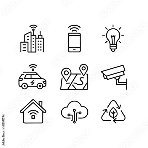 Smart city infrastructure vector icons. Outline symbols. Line design