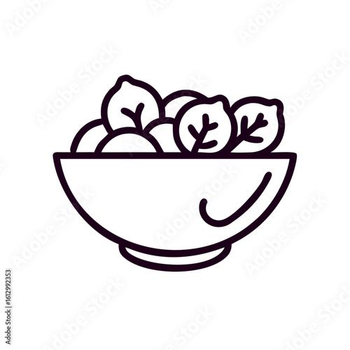 Bowl of salad filled with fresh leaves and vegetables, icon concept  