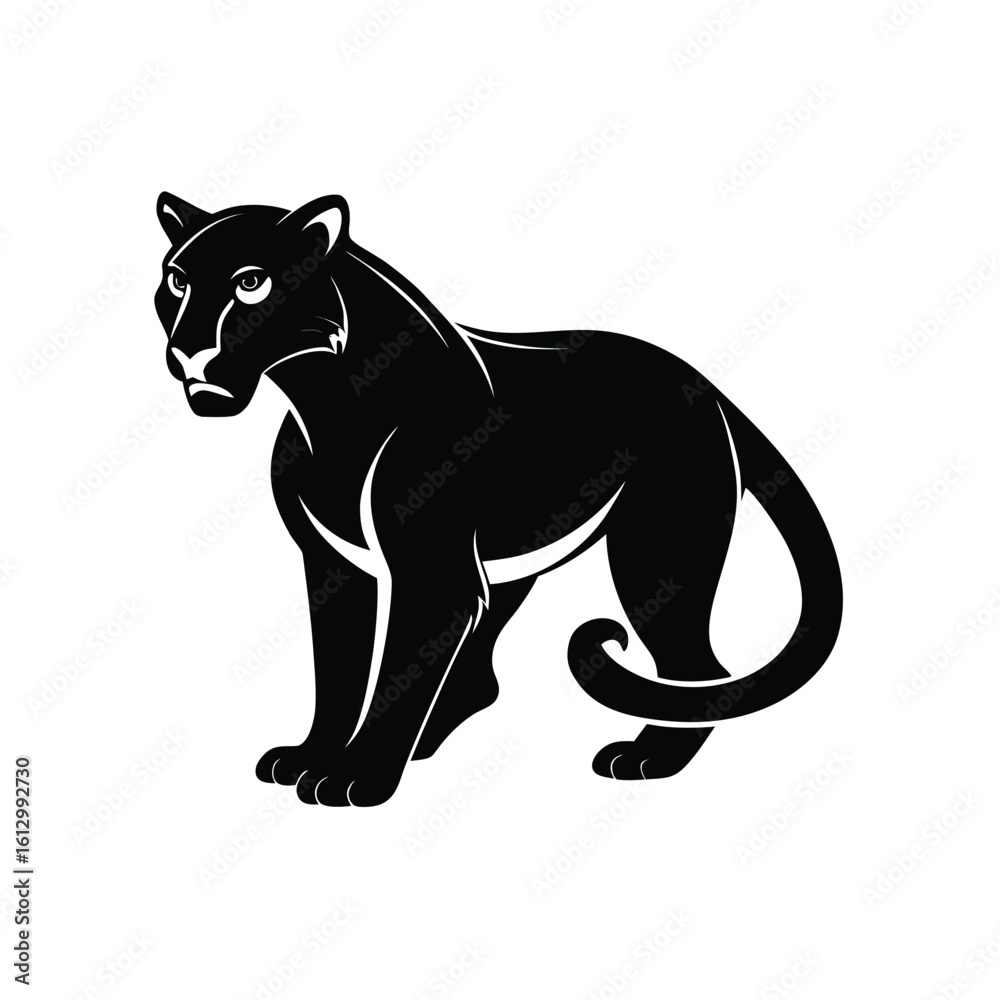 Obraz premium Powerful cougar crouching ready black silhouette graphic for advertising and banners