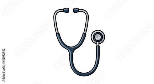 Detailed illustration of a classic blue stethoscope, a key medical instrument for health diagnosis and physical examinations.