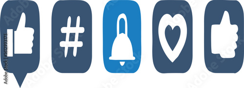Social Media and Notification Icon Set - Like, Hashtag, Bell, and Heart Symbols