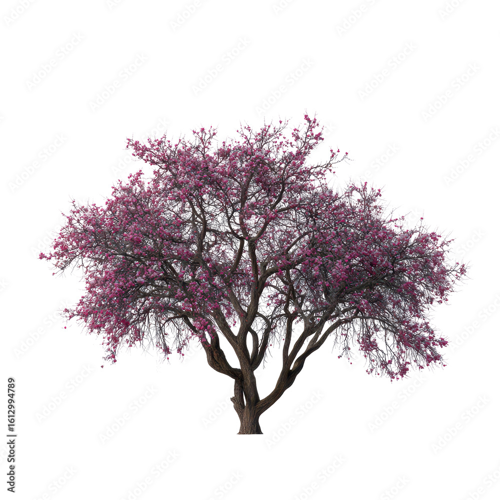 Naklejka premium A flowering tree in a snowy winter landscape isoleted on transparent background .
