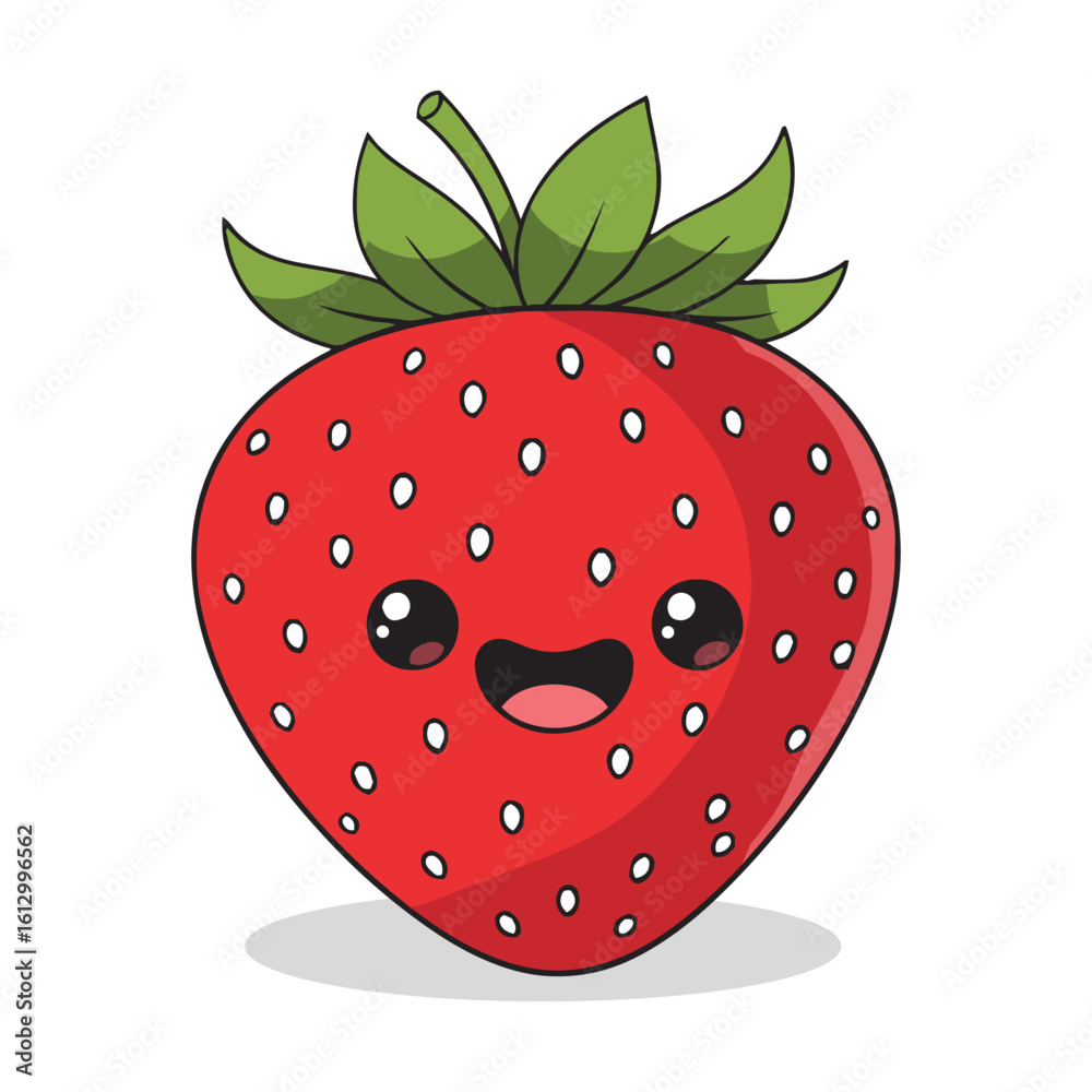Obraz premium Adorable smiling strawberry cartoon character illustration