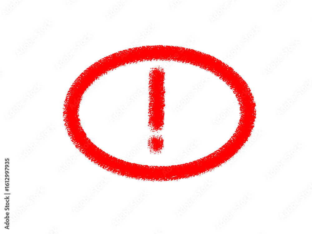 Fototapeta premium Red exclamation point inside a circle against a black background image