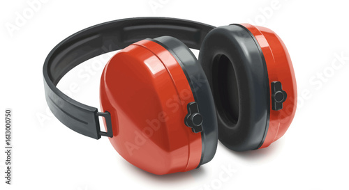 Bright Red Safety Earmuffs Professional Grade Studio Shot.