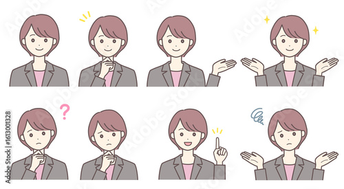 白衣の女性のポーズセット