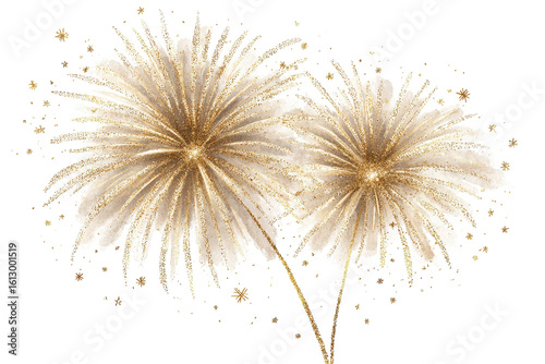 Glittering Gold Fireworks Celebration Sparkle Night, isolated on a transparent background