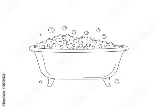 Relaxing bubble bath filled with foamy suds and floating spheres evokes tranquility and comfort