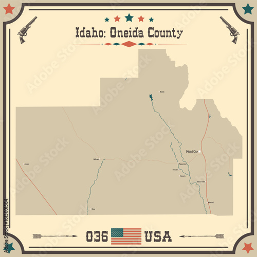 Large and accurate map of Oneida County, Idaho, USA with vintage colors.