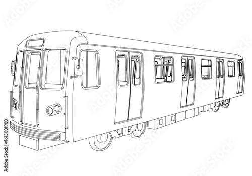 Classic subway train outline ready for coloring or design projects, urban transport elegance