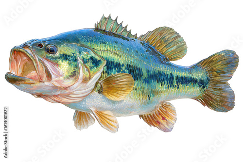 Largemouth Bass Fish Art Aquatic Wildlife Painting Nature, isolated on a transparent background
