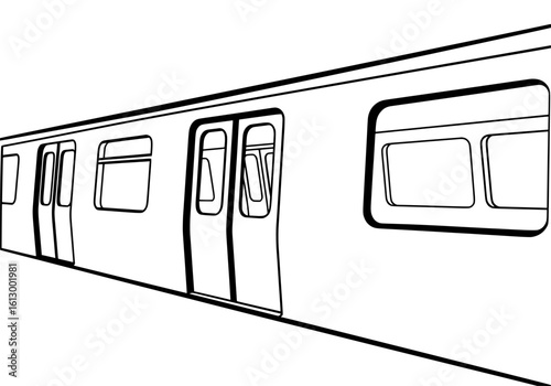 Modern subway train side view with clean lines and open doors, ready for passengers embarking on journeys.