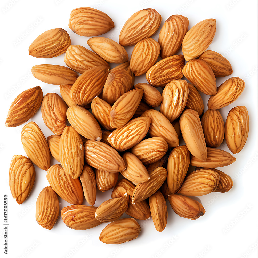 Fototapeta premium Heap of Whole Almonds on a White Background