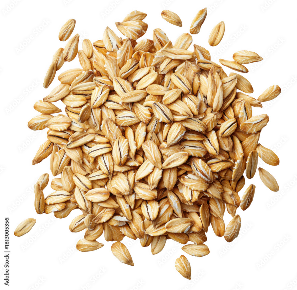 Obraz premium Close up studio shot of raw rolled oats healthy breakfast ingredients isolated on transparent background