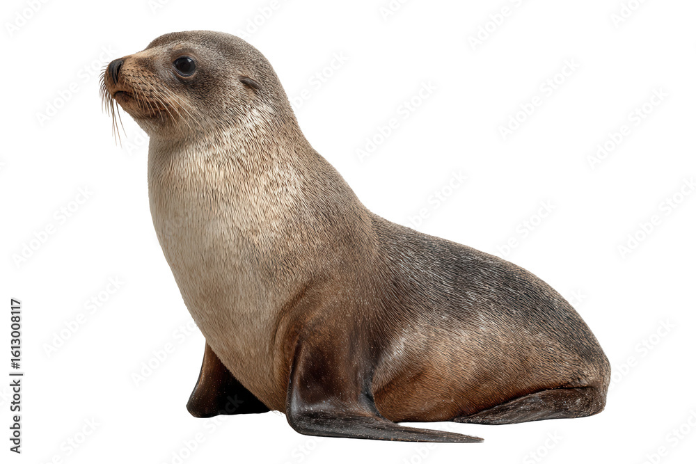 Fototapeta premium Antarctic fur seal pup wildlife animal mammal ocean black background, isolated on a transparent background
