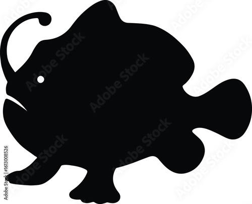 Silhouette Anglerfish with bioluminescent lure in deep sea vector illustrator