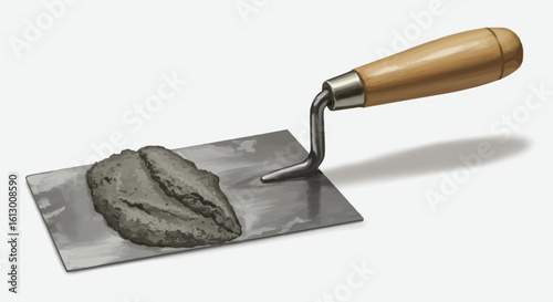 Trowel with Mortar: Construction Tool on White Background Realistic Illustration.