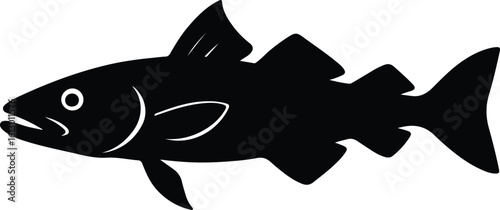 Silhouette cod fish black outline side view vector illustrator