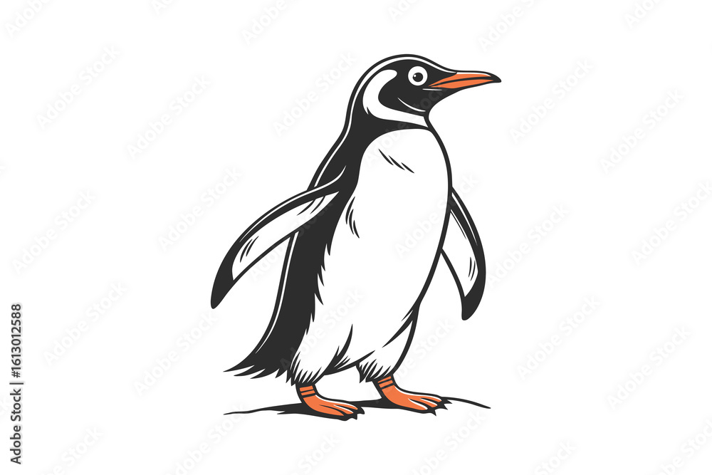 Obraz premium A charming hand drawn sketch of a penguin standing upright with its wings slightly outstretched isolated on white background silhouette