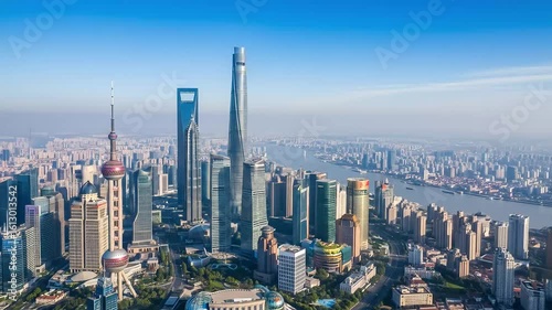 Wallpaper Mural Aerial View of Modern Metropolis Cityscape with Skyscrapers and Urban Architecture Under Clear Blue Sky Torontodigital.ca