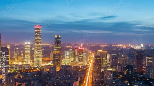 Wallpaper Mural Aerial View Of Modern Skyscrapers Lit Up At Night In A Busy City Downtown Area Torontodigital.ca