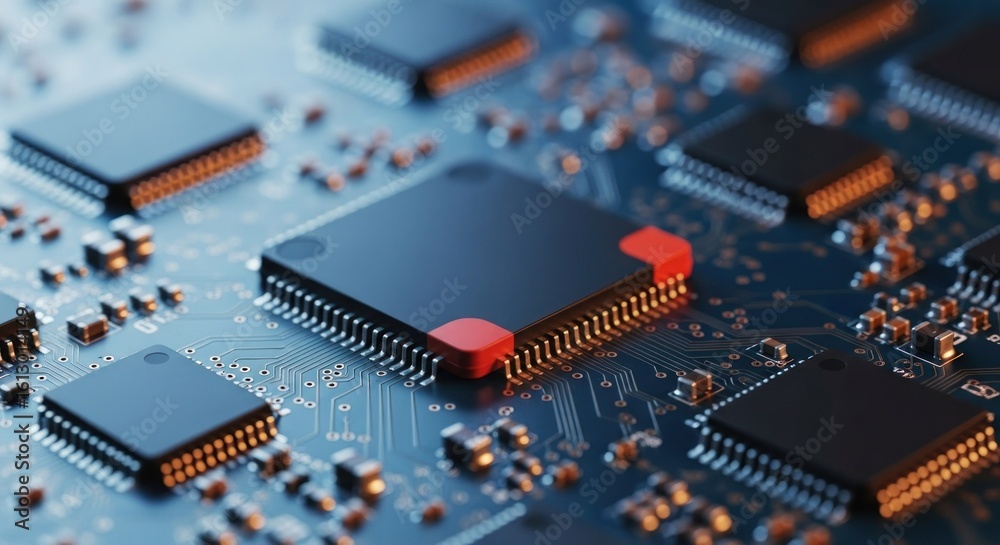 Close-up of circuit board with microchips Close-up of circuit board with microchips